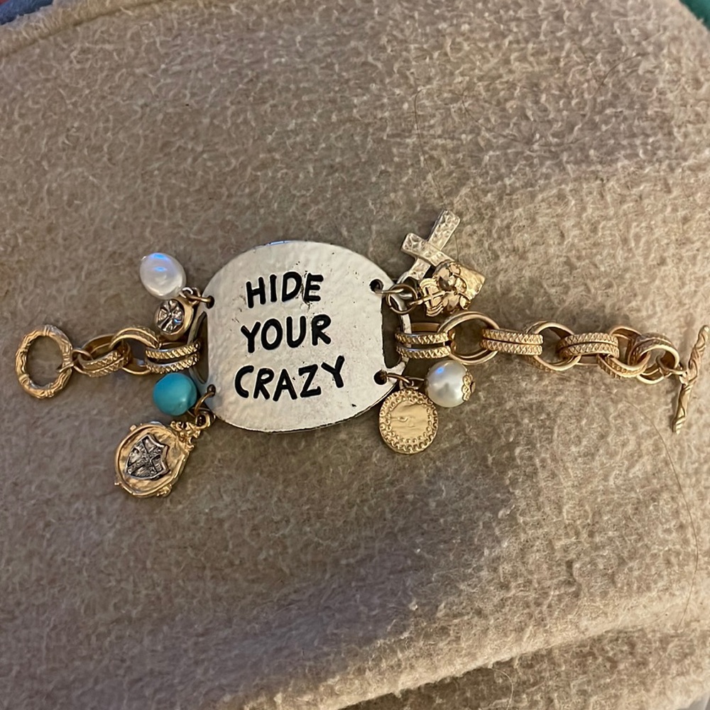 Hide Your Crazy gold, silver, and turquoise bracelet